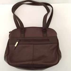 Aurielle Brown Tan Genuine Leather Career Zip Shoulder Bag